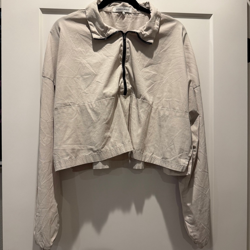 Athleisure Minimalist WeWoreWhat Beige Cropped Nylon Quarter Zip Pullover XL